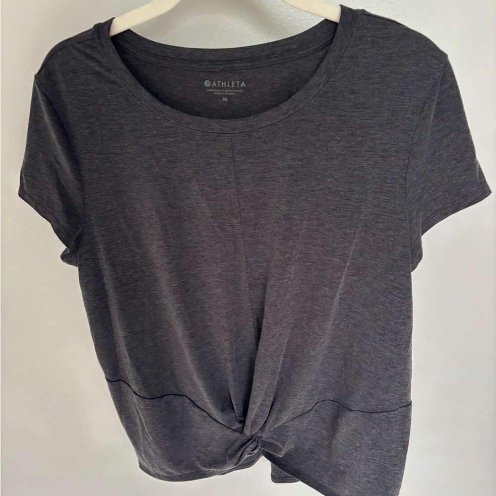 Athleta Gray Tie Front Short Sleeve Tee